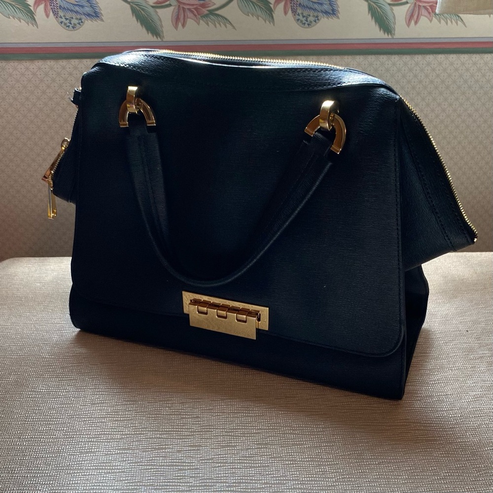 Zac Posen Eartha Double Handle Satchel Luxury Black Purse Full Size